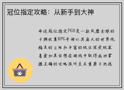 冠位指定攻略：从新手到大神