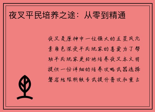 夜叉平民培养之途：从零到精通